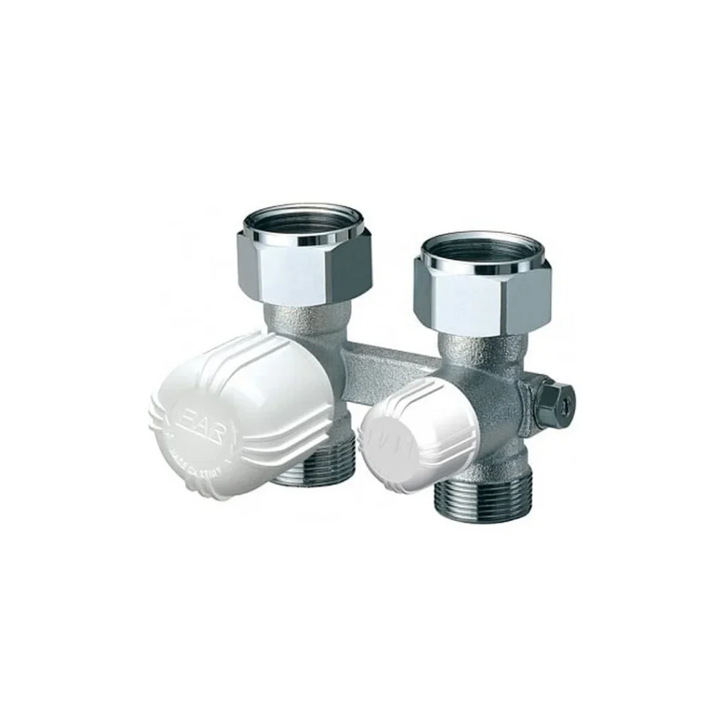 1483 Двойной прямой кран с терм.рег евроконус d-3/4